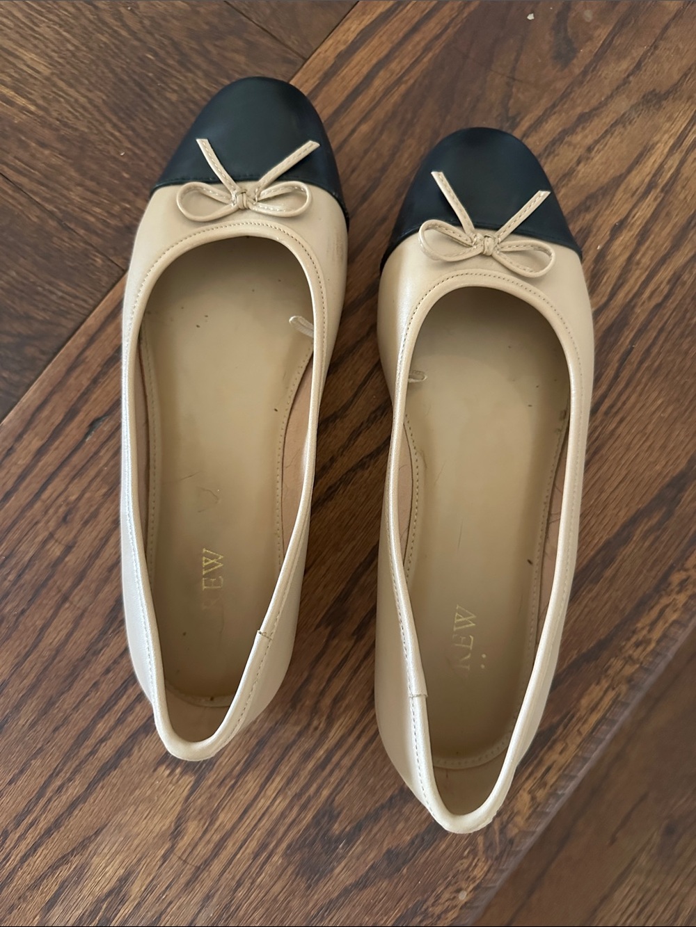 J. Crew Two-Tone Beige and Black Ballet Flats with Bow